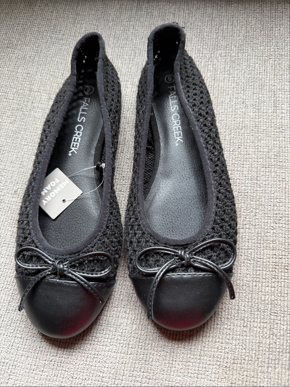 Falls Creek Black Knit Ballet Flats with Bow Accent
